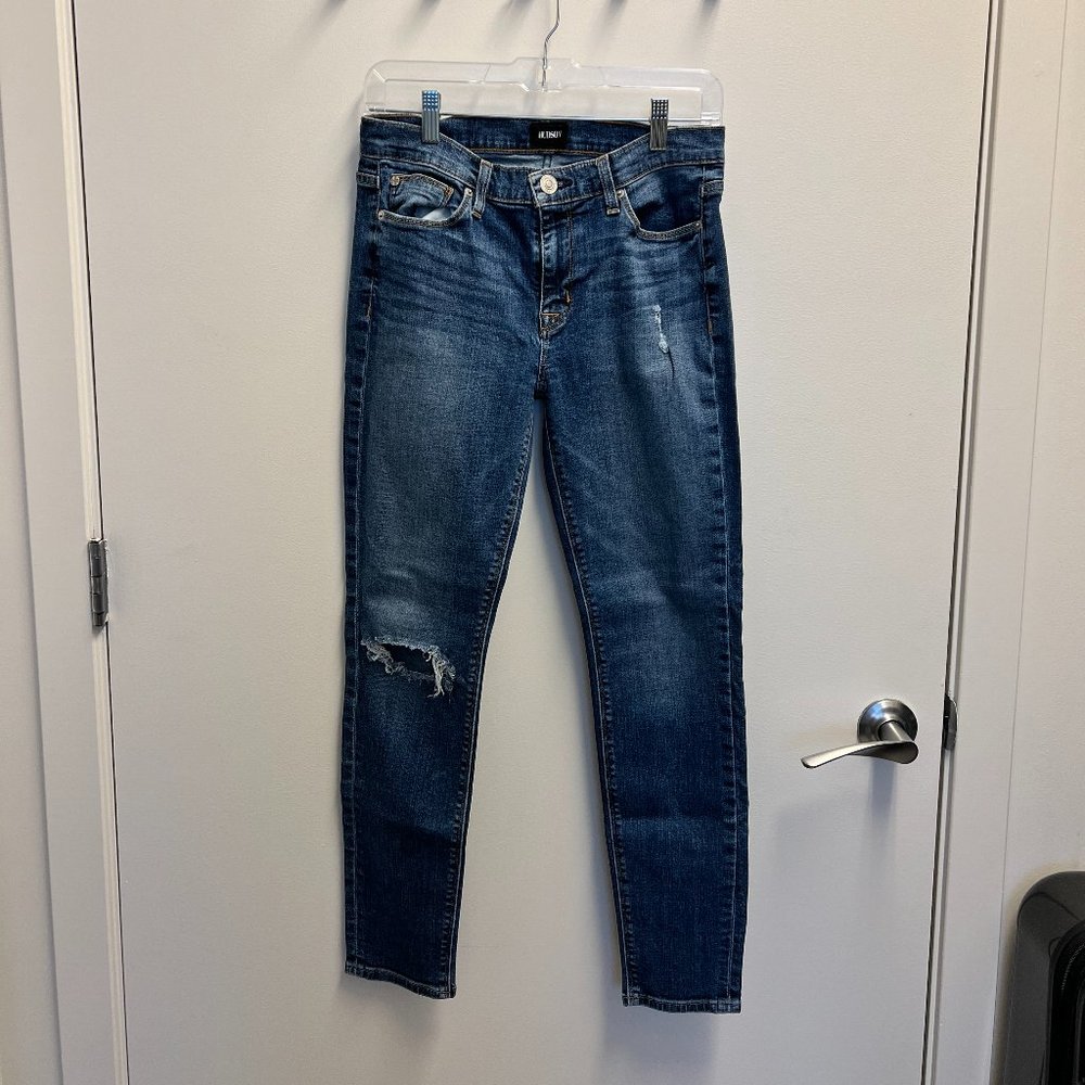 Hudson Nico Mid-Rise Skinny Ankle Jean | Distressed Dark Wash | Women's 28